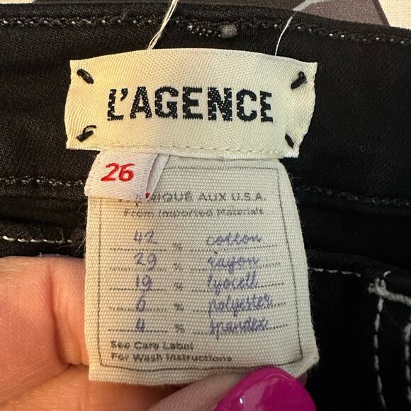 L'AGENCE Margot Skinny Jeans in Noir Black High Rise Stretch Denim Size 26 - Picture 8 of 10